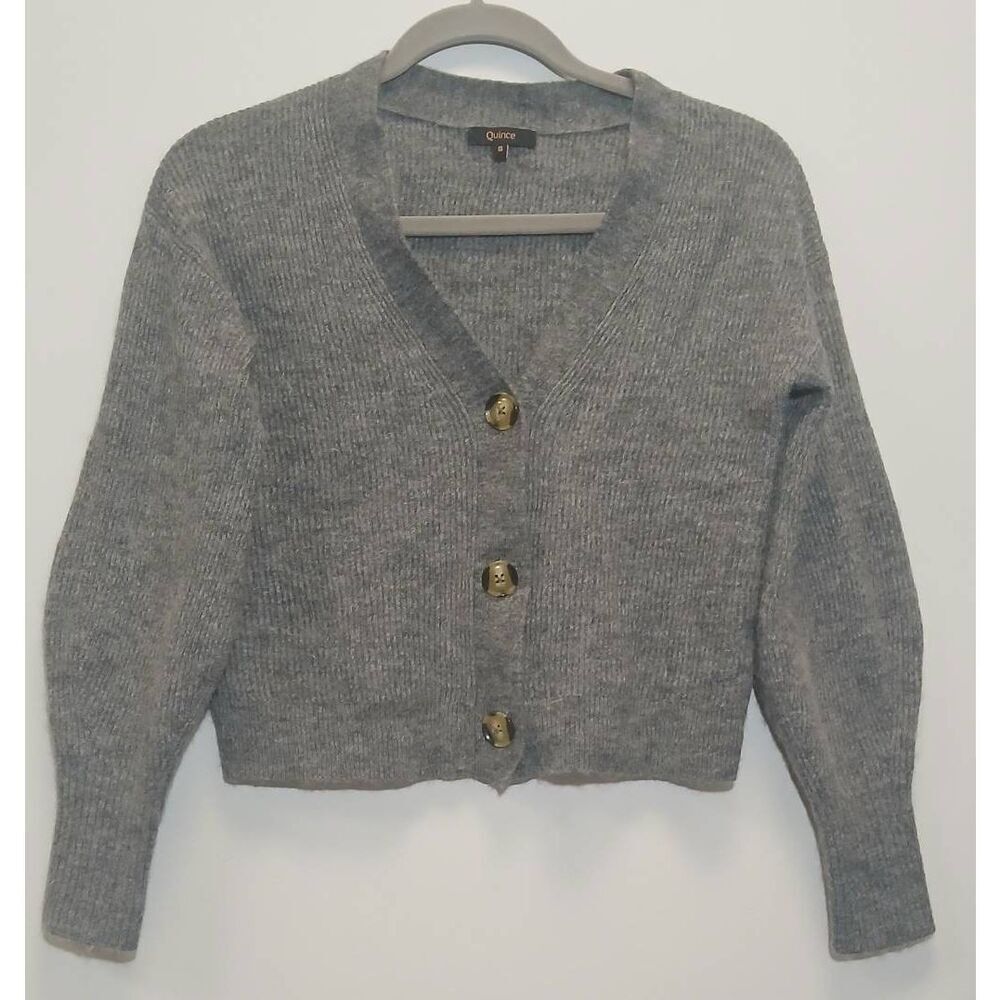 Quince womens small baby alpaca sweater boxy cropped gray cardigan